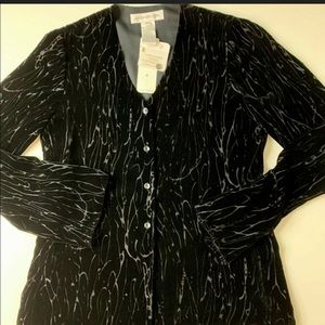 Jones New York Rayon/Silk Black Velvet Burnout Top
